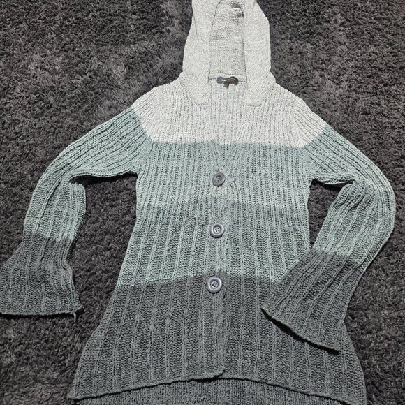 BCBG Max Azria Ombre Hooded Tunic Sweater‎ Women’s Size S Gray Knit - Picture 1 of 12